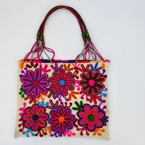 NWOT Mexican Wool Floral Multi Boho Tote Bag - Picture 1 of 5